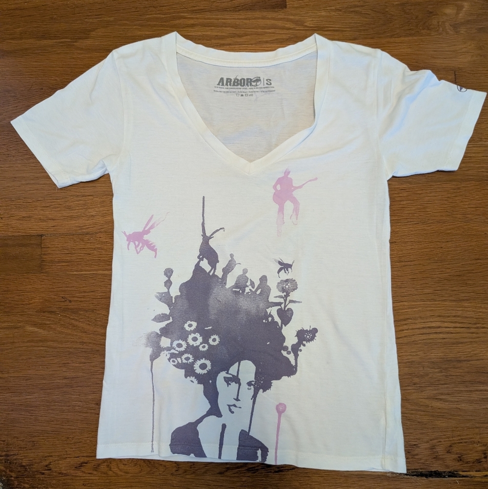 Arbor 🤍💜🩷 Artistic White V-Neck Tee